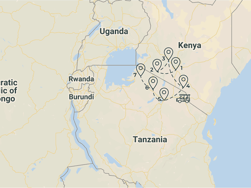 Kenya And Tanzania travel map