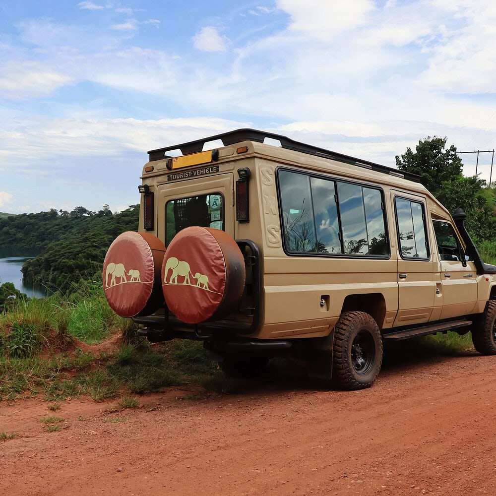 Game drive vihicle on the gravel road
